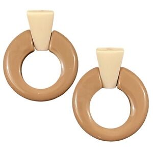 Vintage Mid Century Neutral Bakelite Door Knocker Style Post Retro Hoop Earrings